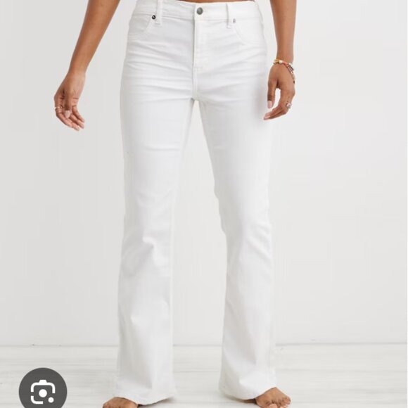 Aerie Baby Flare Jeans pull on white stretch denim medium - Picture 1 of 8